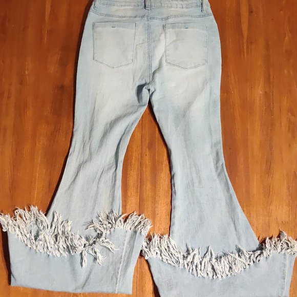 Banjul Boho Bell Bottom Distressed Womens Jeans L - Picture 9 of 11